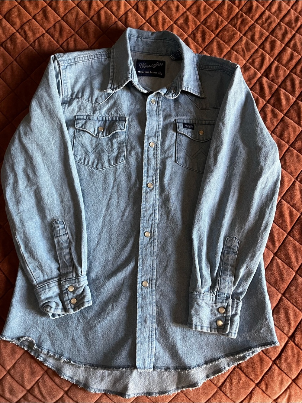Vintage Wrangler Denim Light Wash Pearl snap shirt boys 10/12